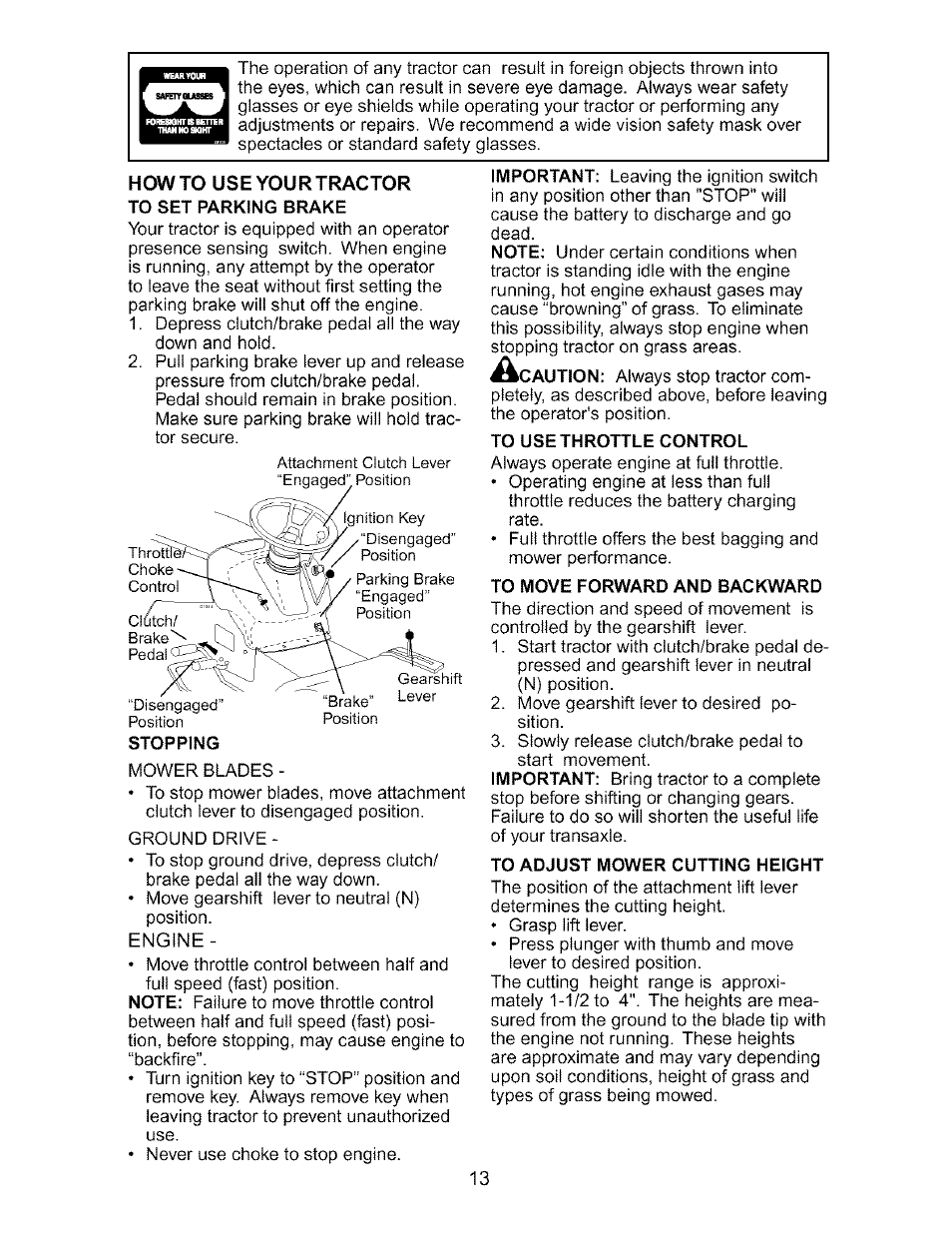 To use throttle control, To move forward and backward, To adjust mower cutting height | Craftsman 917.273170 User Manual | Page 13 / 56