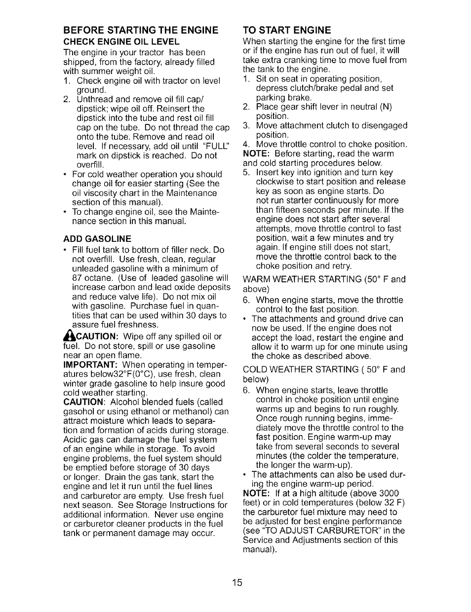 Add gasoline | Craftsman 917.273170 User Manual | Page 15 / 56