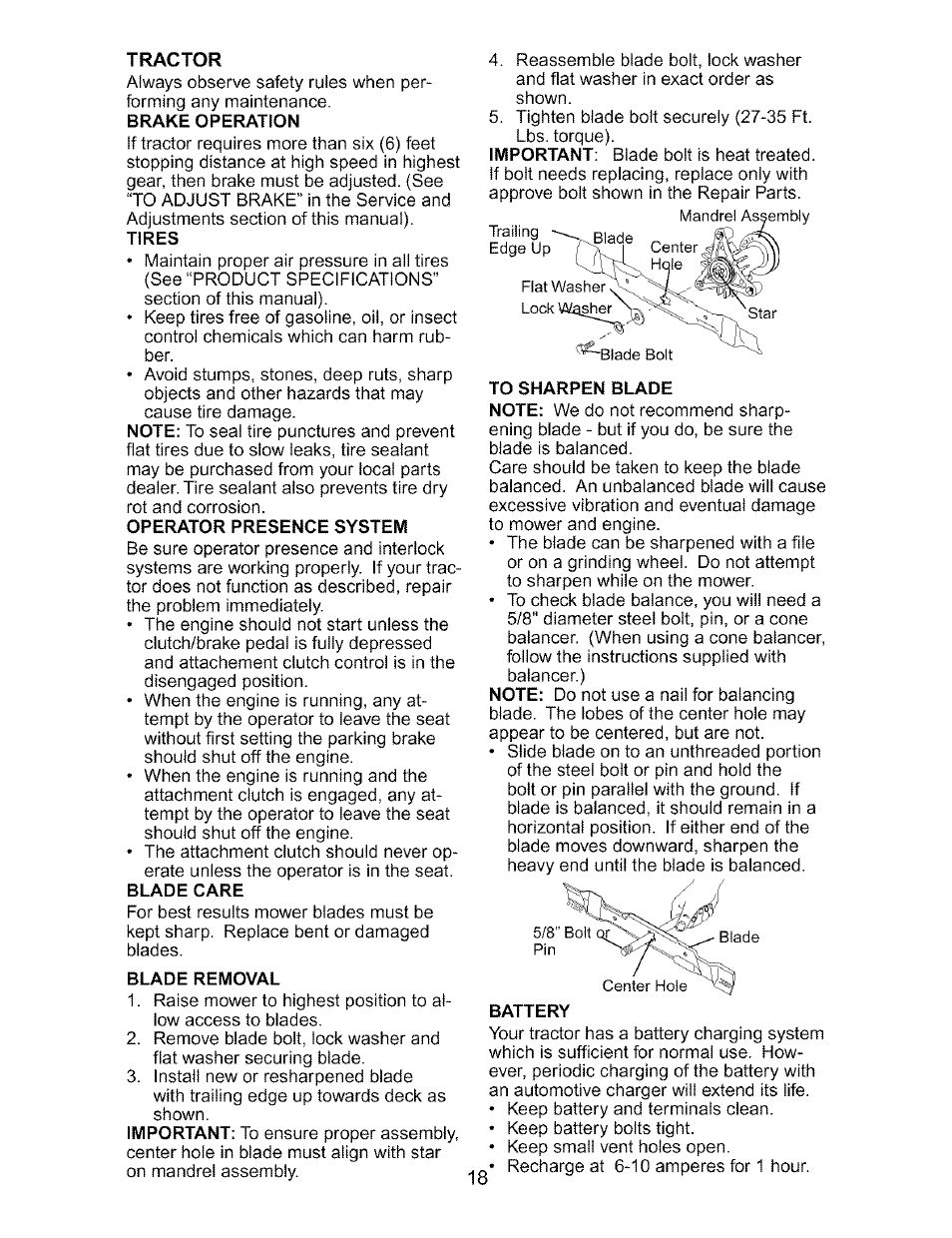 Blade care, Blade removal | Craftsman 917.273170 User Manual | Page 18 / 56