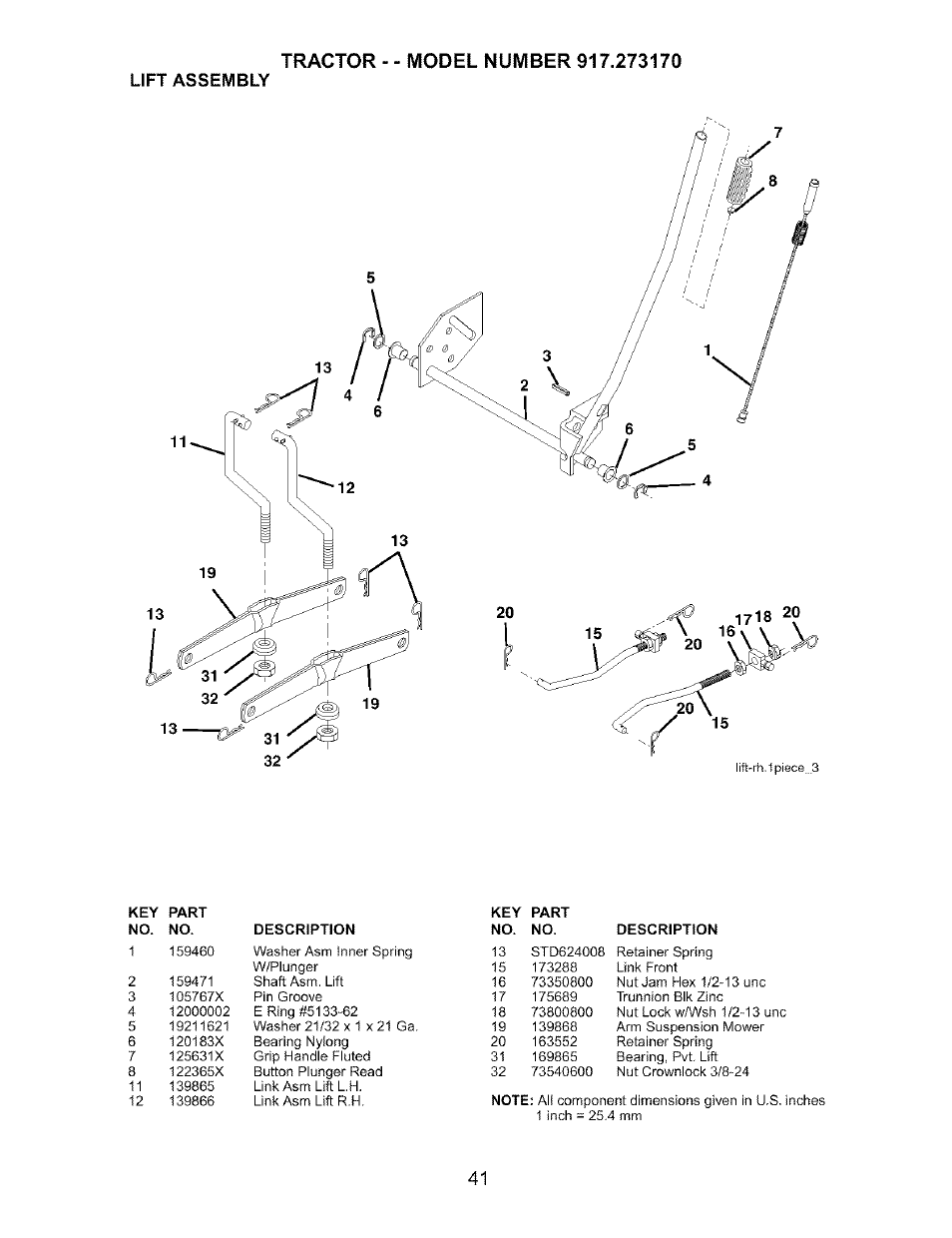 Lift assembly | Craftsman 917.273170 User Manual | Page 41 / 56
