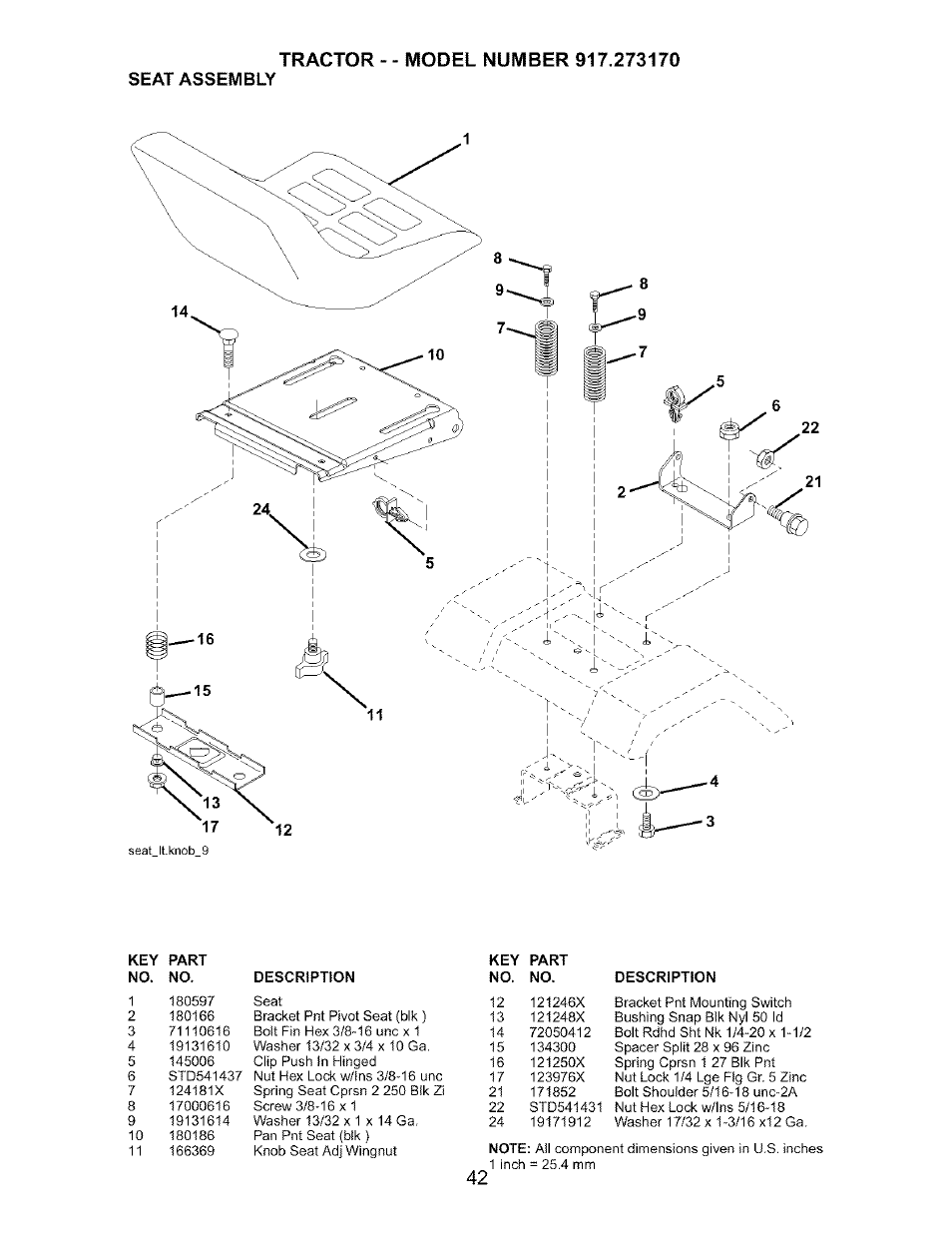 Seat assembly | Craftsman 917.273170 User Manual | Page 42 / 56