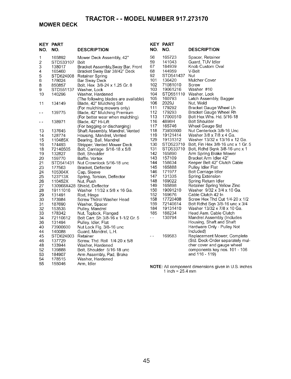 Mower deck | Craftsman 917.273170 User Manual | Page 45 / 56