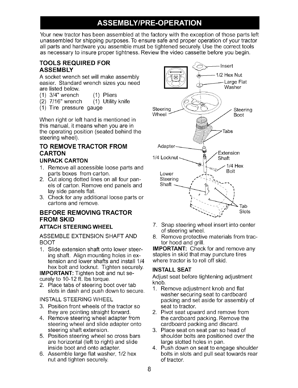 Assembly/pre-operation | Craftsman 917.273170 User Manual | Page 8 / 56