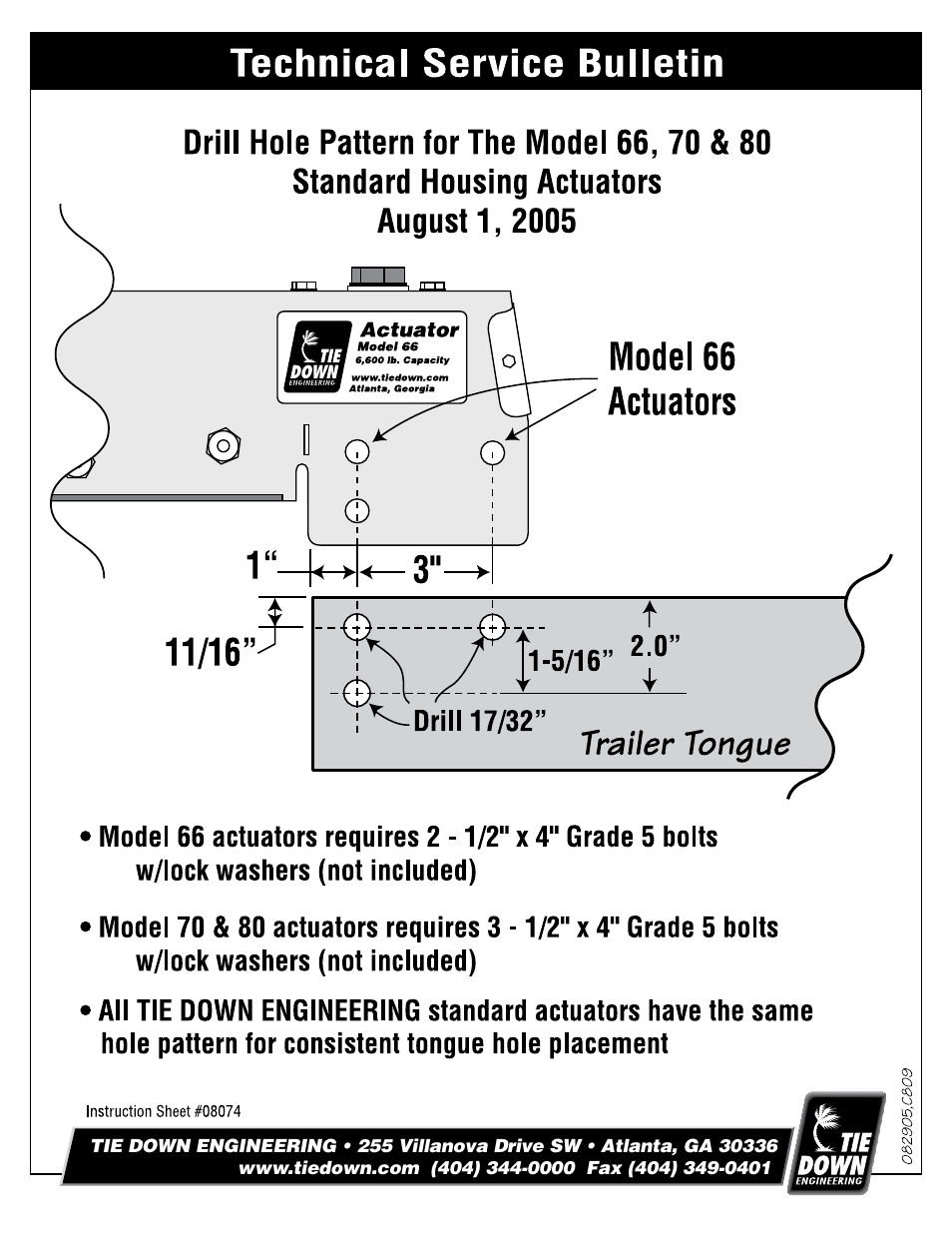 Tie Down 66 Actuator For Serial #16020 and above User Manual | Page 8 / 8