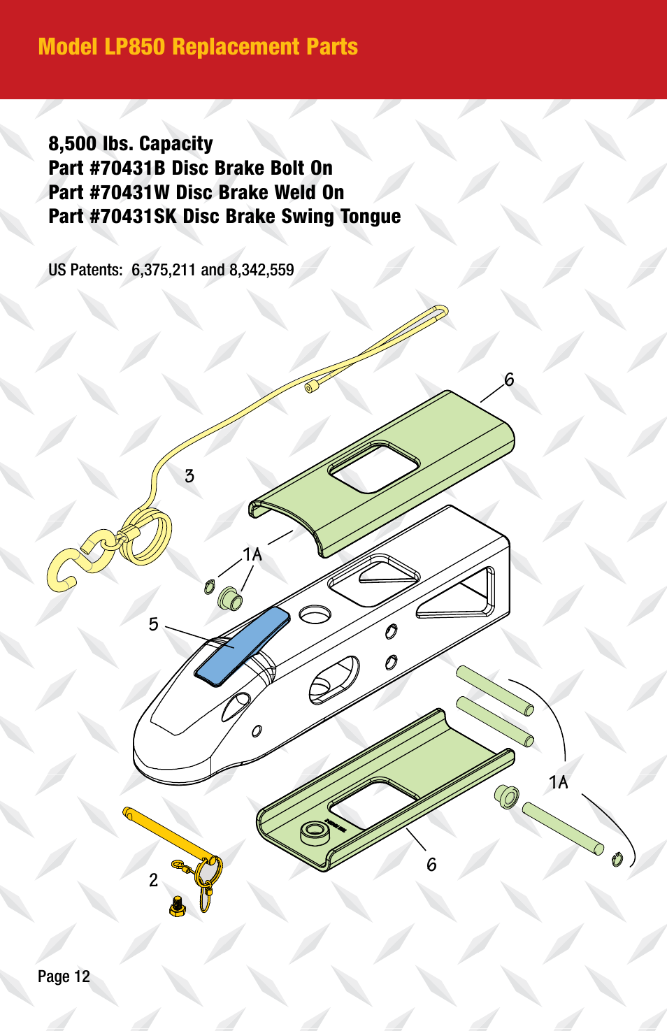 Model lp850 replacement parts | Tie Down LP850 User Manual | Page 12 / 16