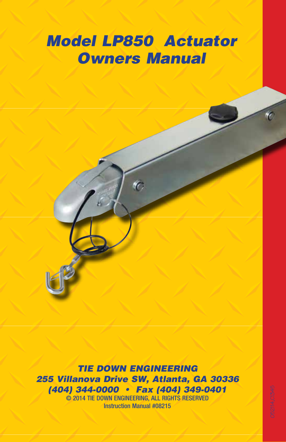 Model lp850 actuator owners manual | Tie Down LP850 User Manual | Page 16 / 16