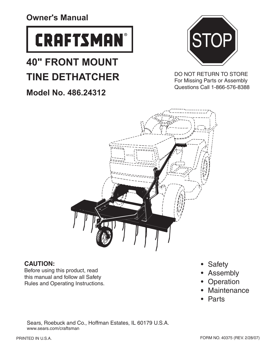 Craftsman TINE DETHATCHER 486.24312 User Manual | 12 pages