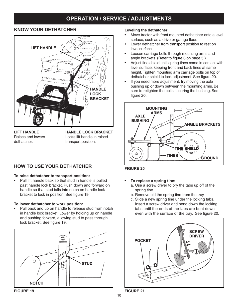 Operation / service / adjustments | Craftsman TINE DETHATCHER 486.24312 User Manual | Page 10 / 12