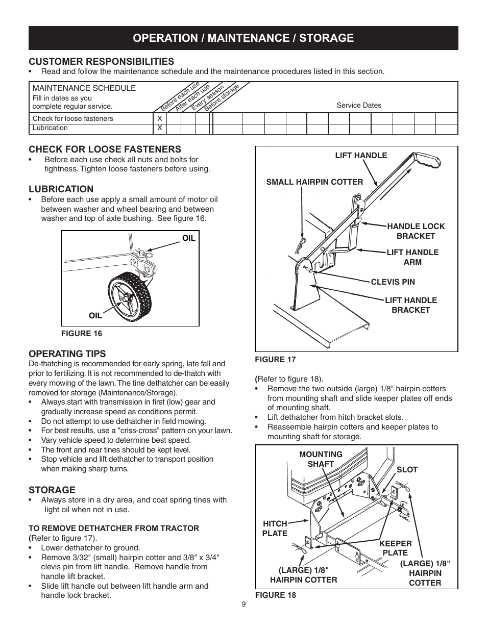 Operation / maintenance / storage | Craftsman TINE DETHATCHER 486.24312 User Manual | Page 9 / 12