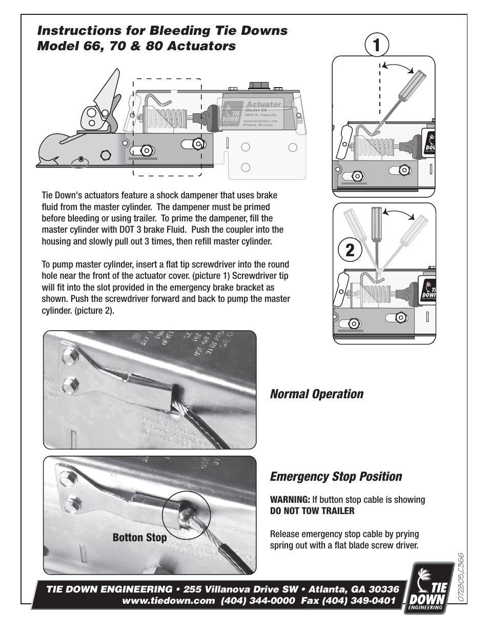 Tie Down 80 Actuator User Manual | 1 page