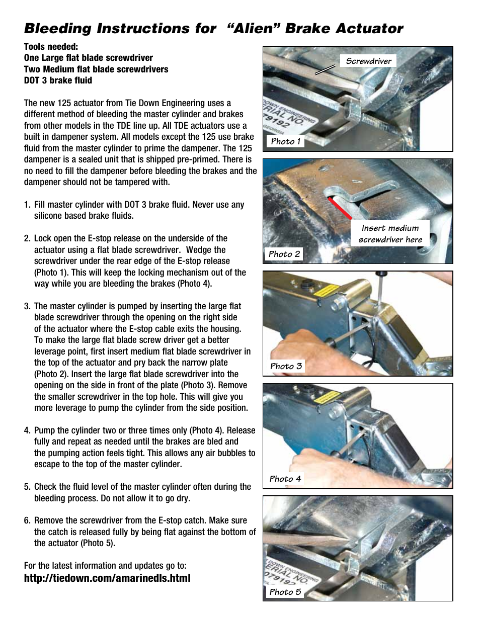 Bleeding instructions for “alien” brake actuator | Tie Down 125 Alien Actuator User Manual | Page 7 / 8