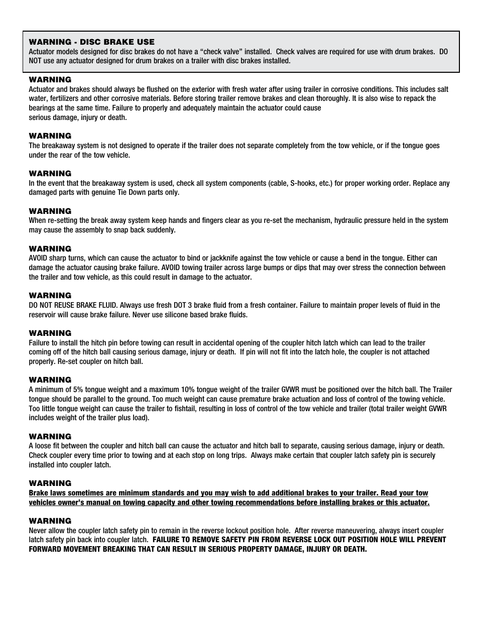 Tie Down 125 Actuator User Manual | Page 3 / 8