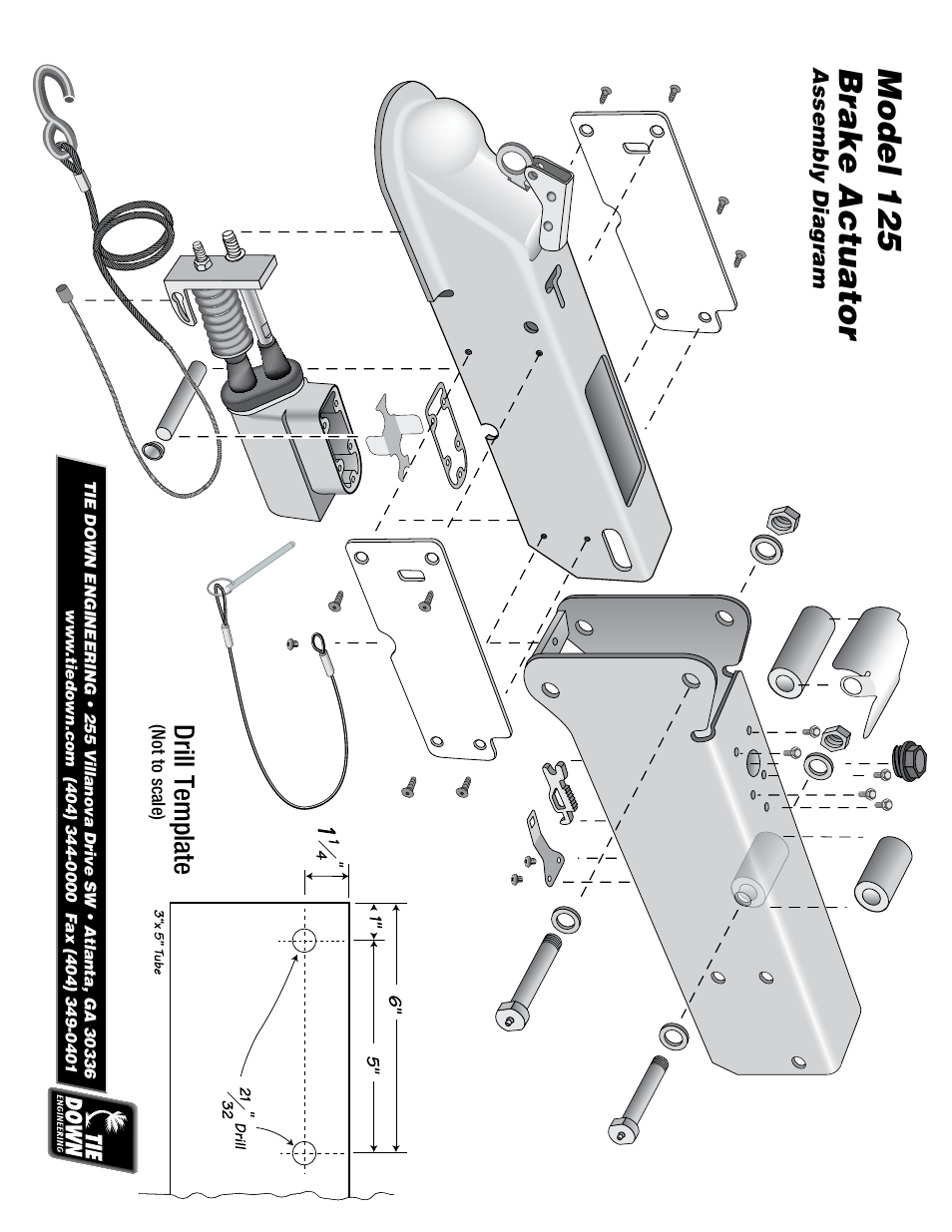 Model 125 brake actuator, Roller & pin kit, Latch kit | Wear plates kit, E-stop cable, Gasket & scr ew kit, Master cylinder filler cap, E-latch kit, Master cylinder kit, Drill template | Tie Down 125 Actuator User Manual | Page 4 / 8