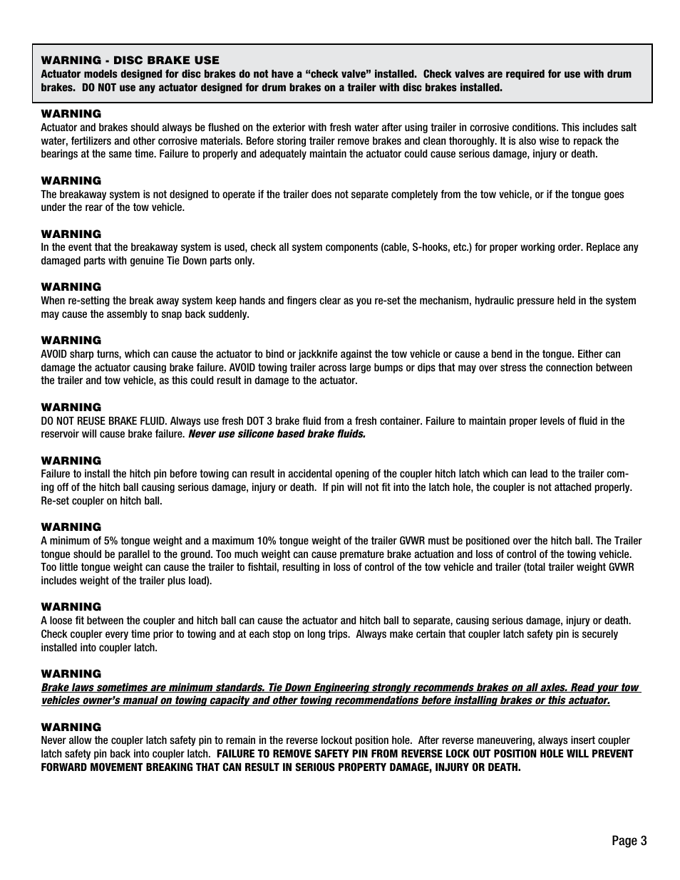 Tie Down 145 Raptor Actuator User Manual | Page 3 / 8