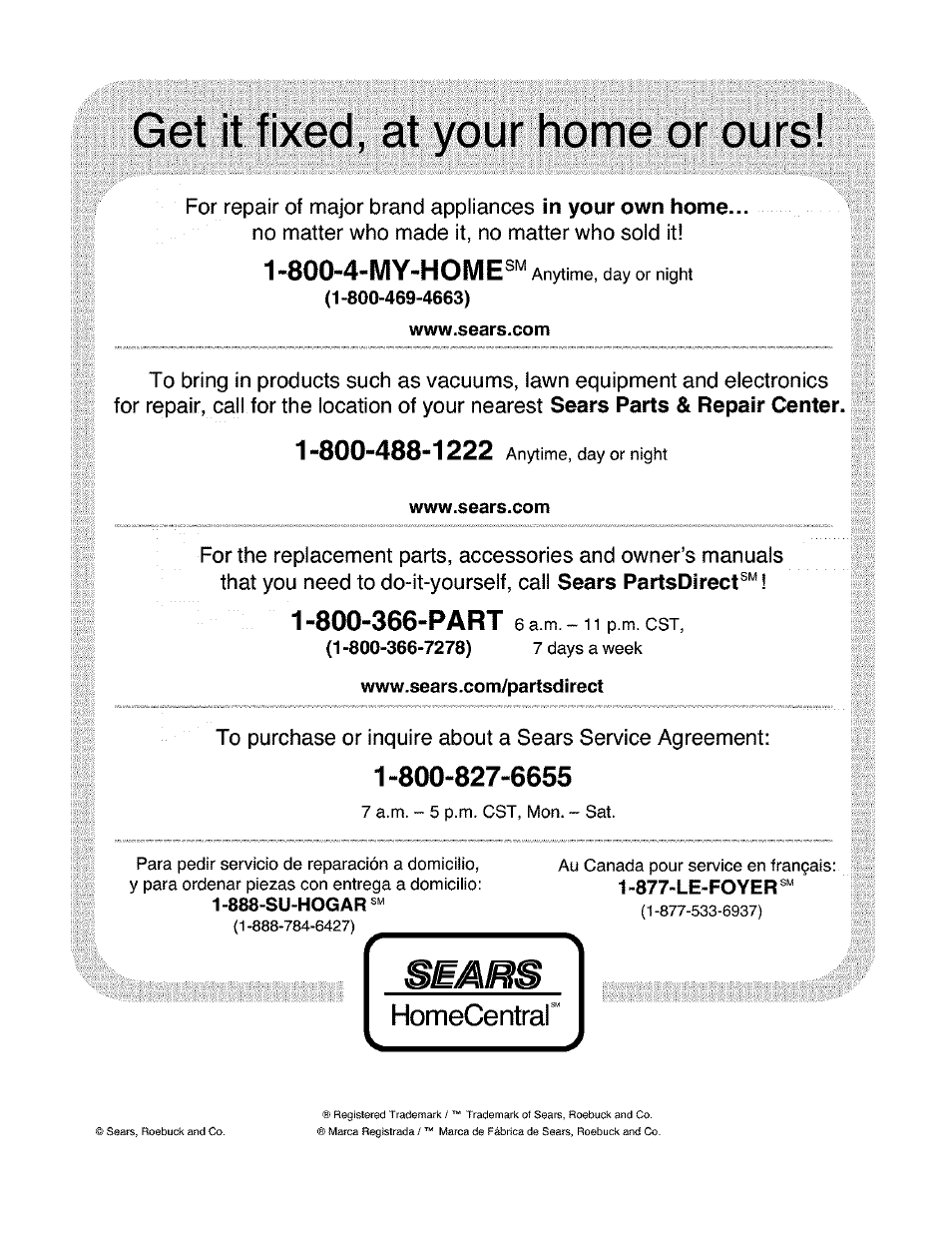 800-366-part 6am 11pm cst, Homecentrar | Craftsman 486.24621 User Manual | Page 4 / 4