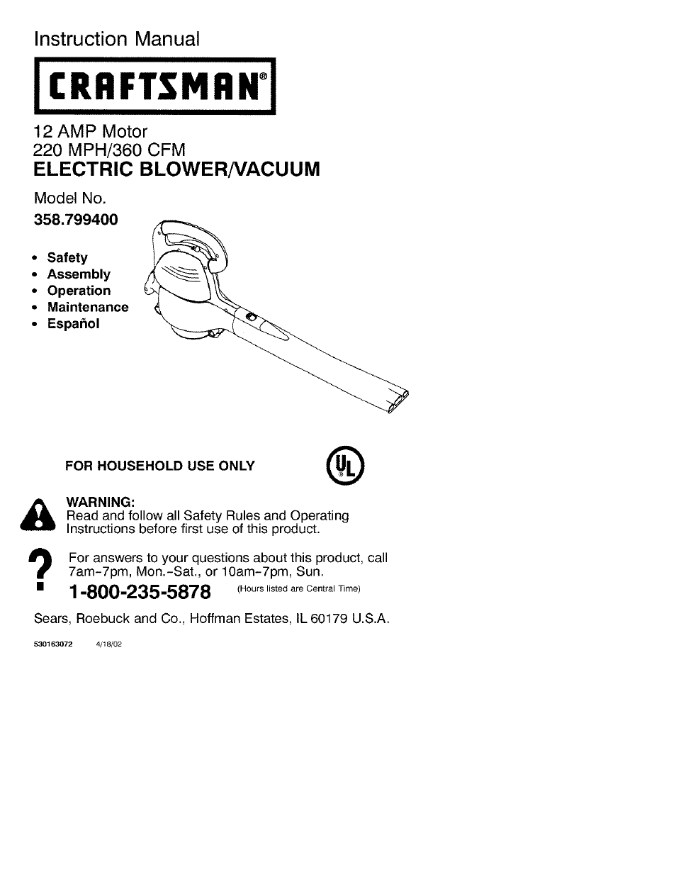 Craftsman 358.799400 User Manual | 23 pages