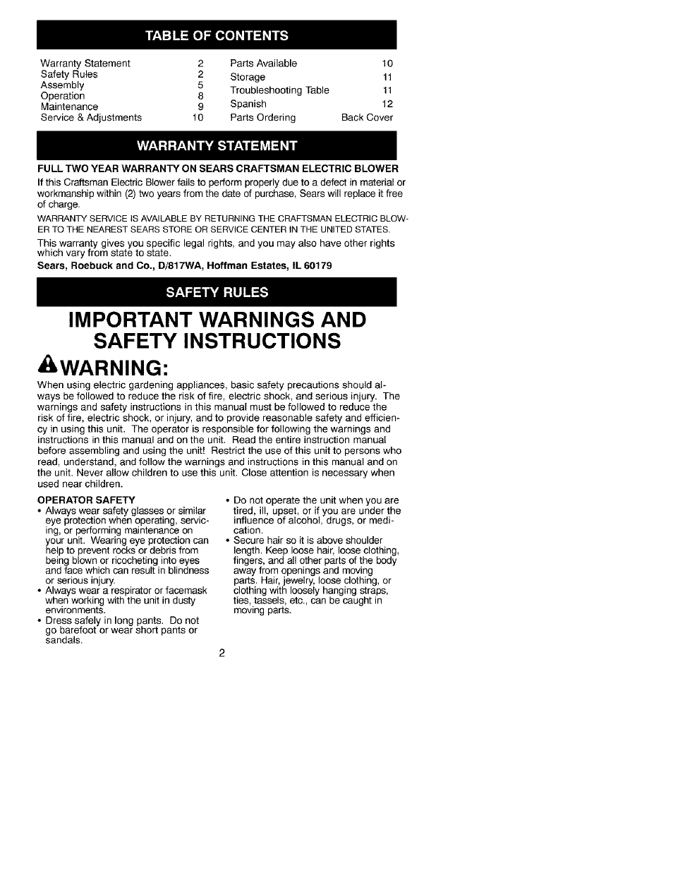 Craftsman 358.799400 User Manual | Page 2 / 23