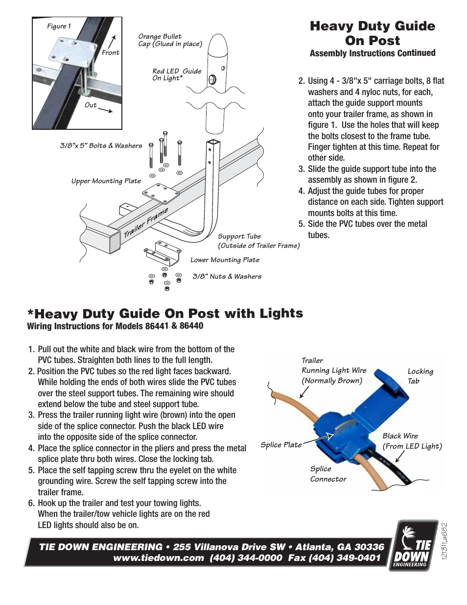 Heavy duty guide on post, Heavy duty guide on post with lights | Tie Down Bunk Guides 24 User Manual | Page 2 / 2