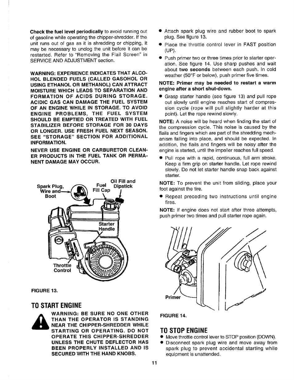 To start engine, To stop engine | Craftsman 247.795850 User Manual | Page 11 / 42