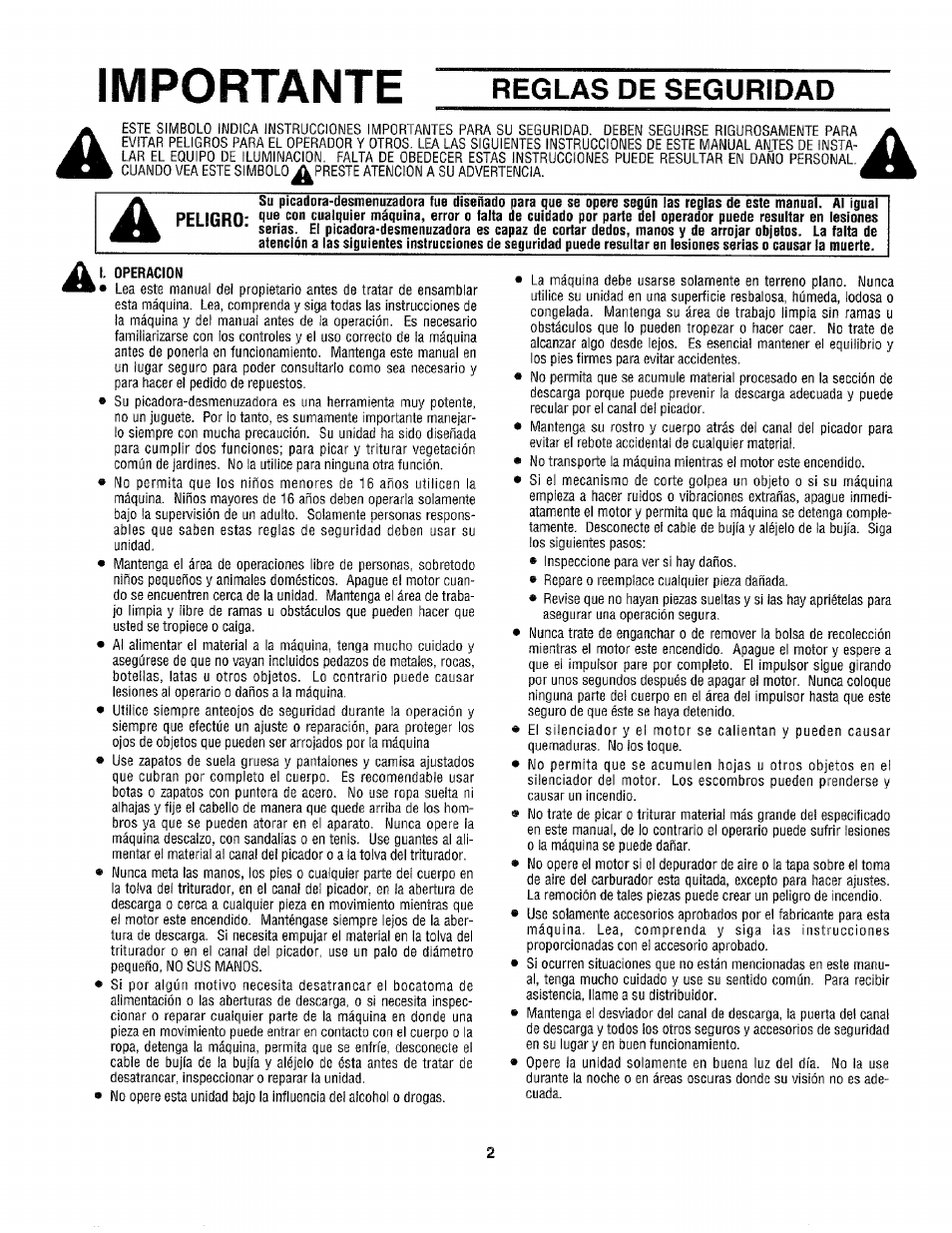 Importante “ reglas de seguridad, Importante, Reglas de seguridad | Craftsman 247.795850 User Manual | Page 26 / 42