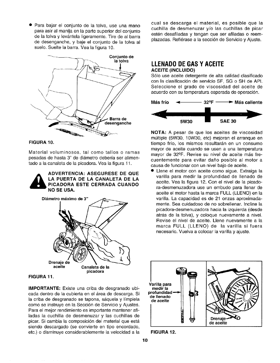 No se usa, Figura 11, Llenado de gas y aceite | Aceite (incluido) | Craftsman 247.795850 User Manual | Page 34 / 42