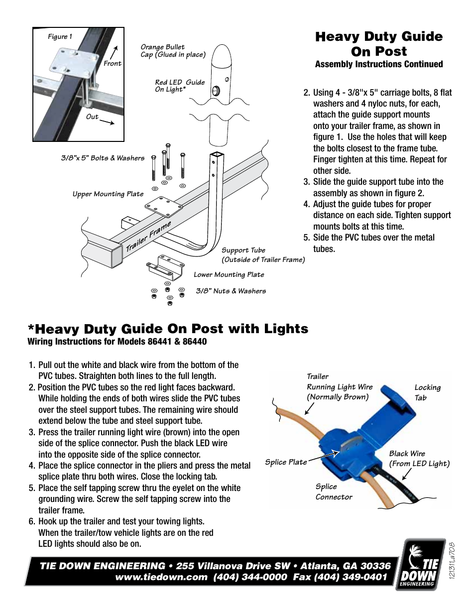 Heavy duty guide on post, Heavy duty guide on post with lights | Tie Down Heavy Duty Guide On Post User Manual | Page 2 / 2