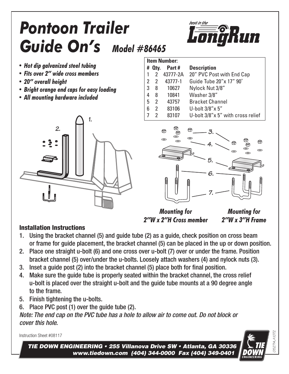 Tie Down 86465 User Manual | 1 page