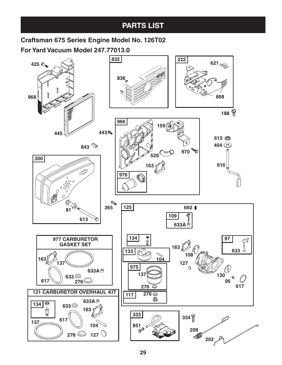 Parts list | Craftsman 247.77013.0 User Manual | Page 29 / 60