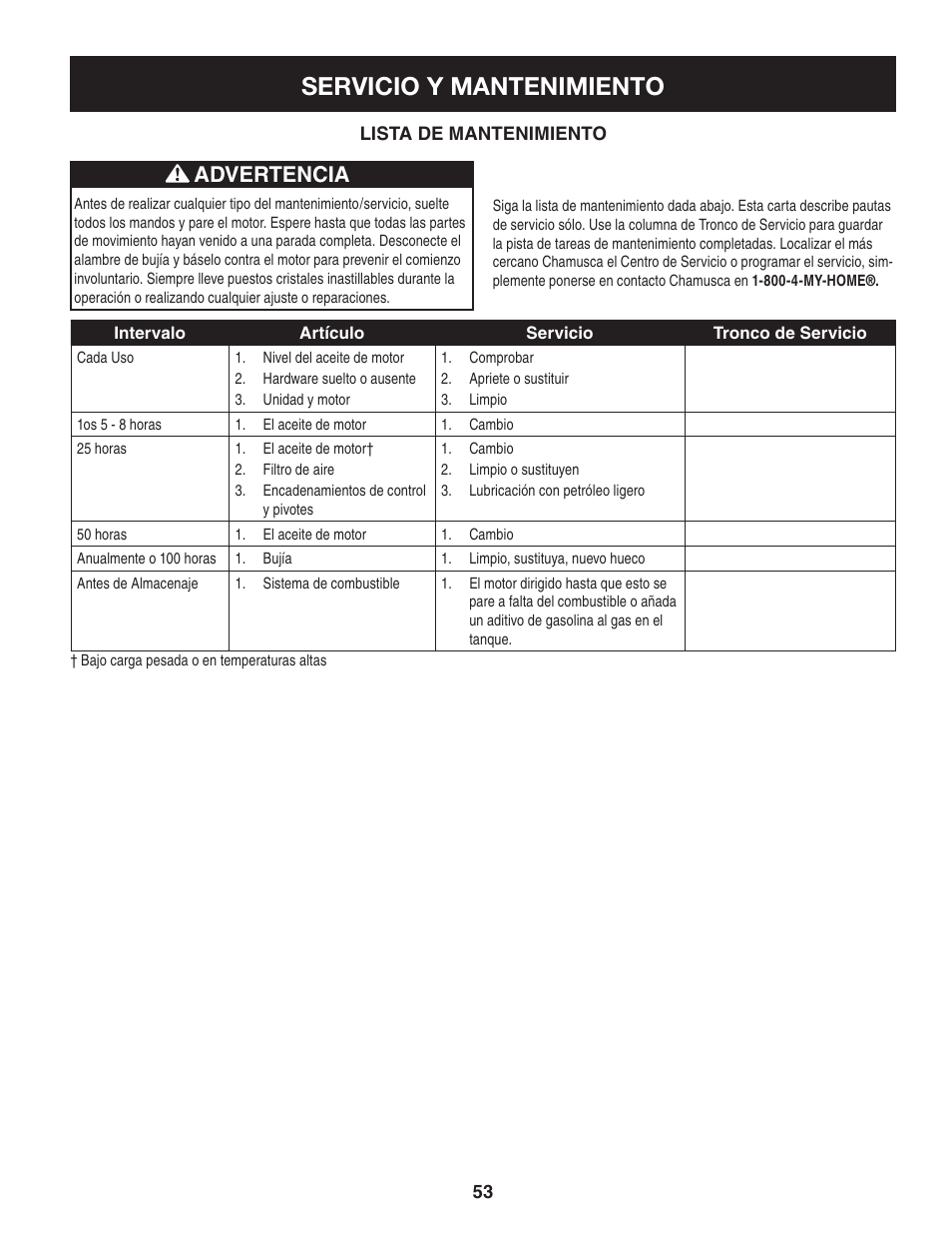 Servicio y mantenimiento, Advertencia | Craftsman 247.77013.0 User Manual | Page 53 / 60