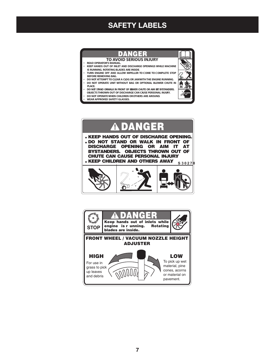Safety labels, Danger | Craftsman 247.77013.0 User Manual | Page 7 / 60