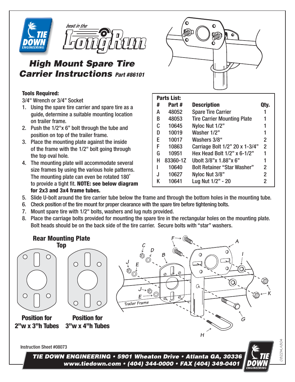 Tie Down 86101 User Manual | 1 page