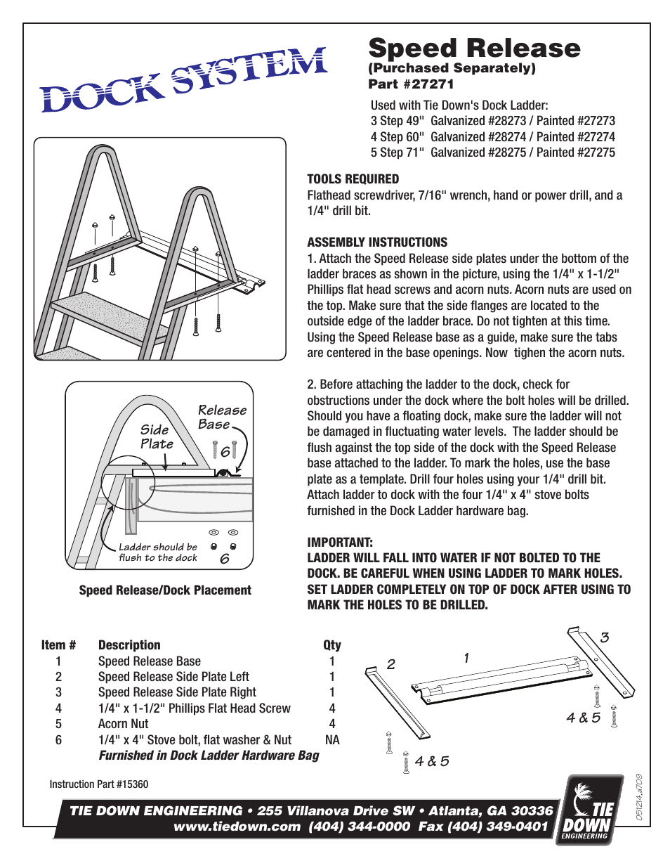 Speed release | Tie Down Dock Ladder Speed Release User Manual | Page 2 / 2