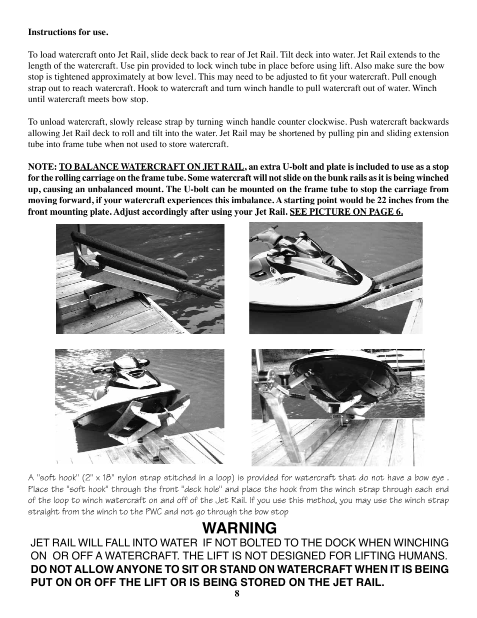 Warning | Tie Down Jet Rail User Manual | Page 8 / 9