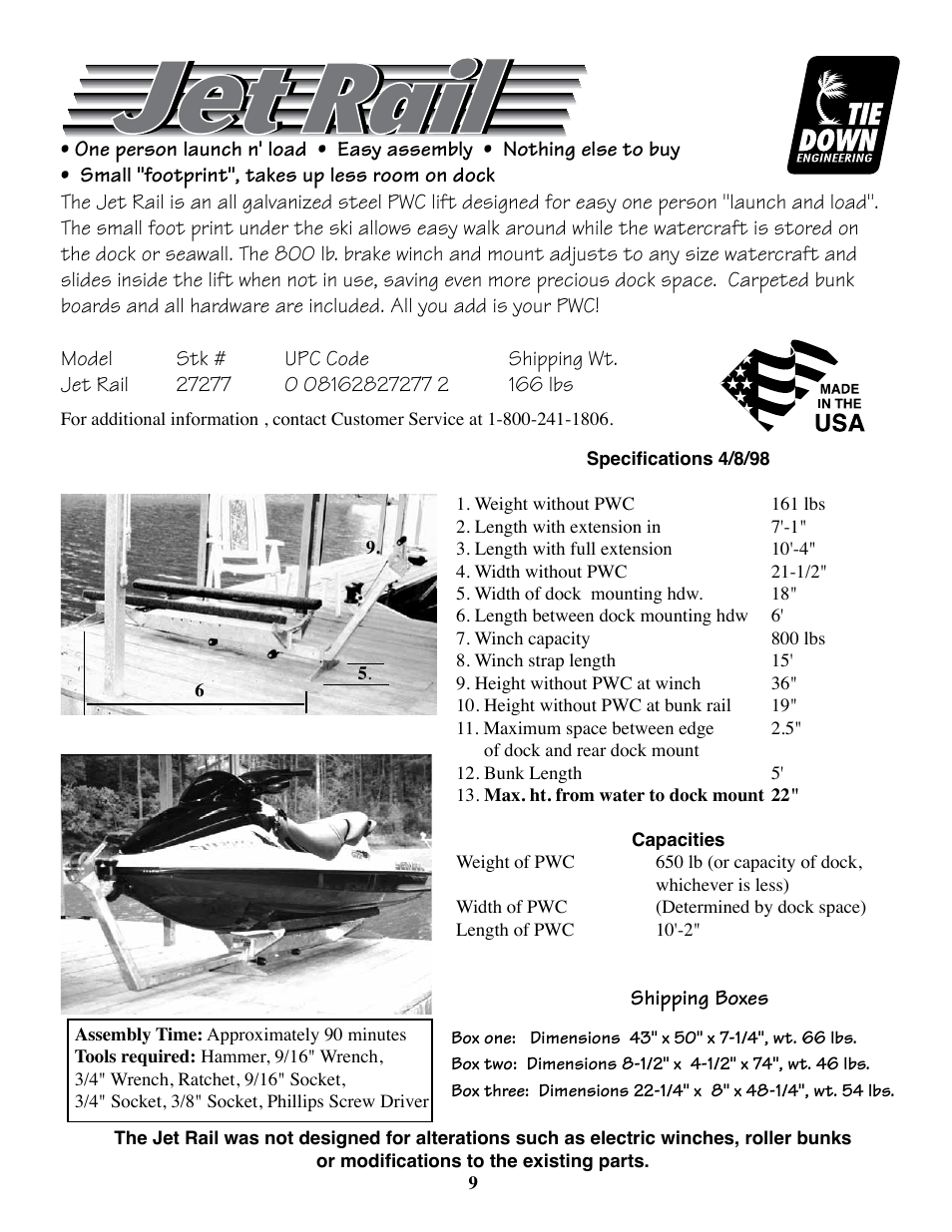 Tie Down Jet Rail User Manual | Page 9 / 9