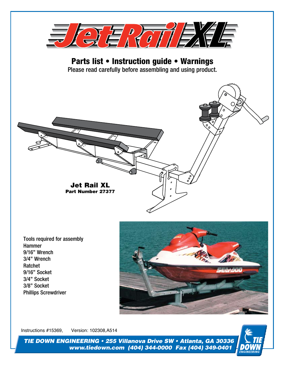 Tie Down Jet Rail XL User Manual | 10 pages