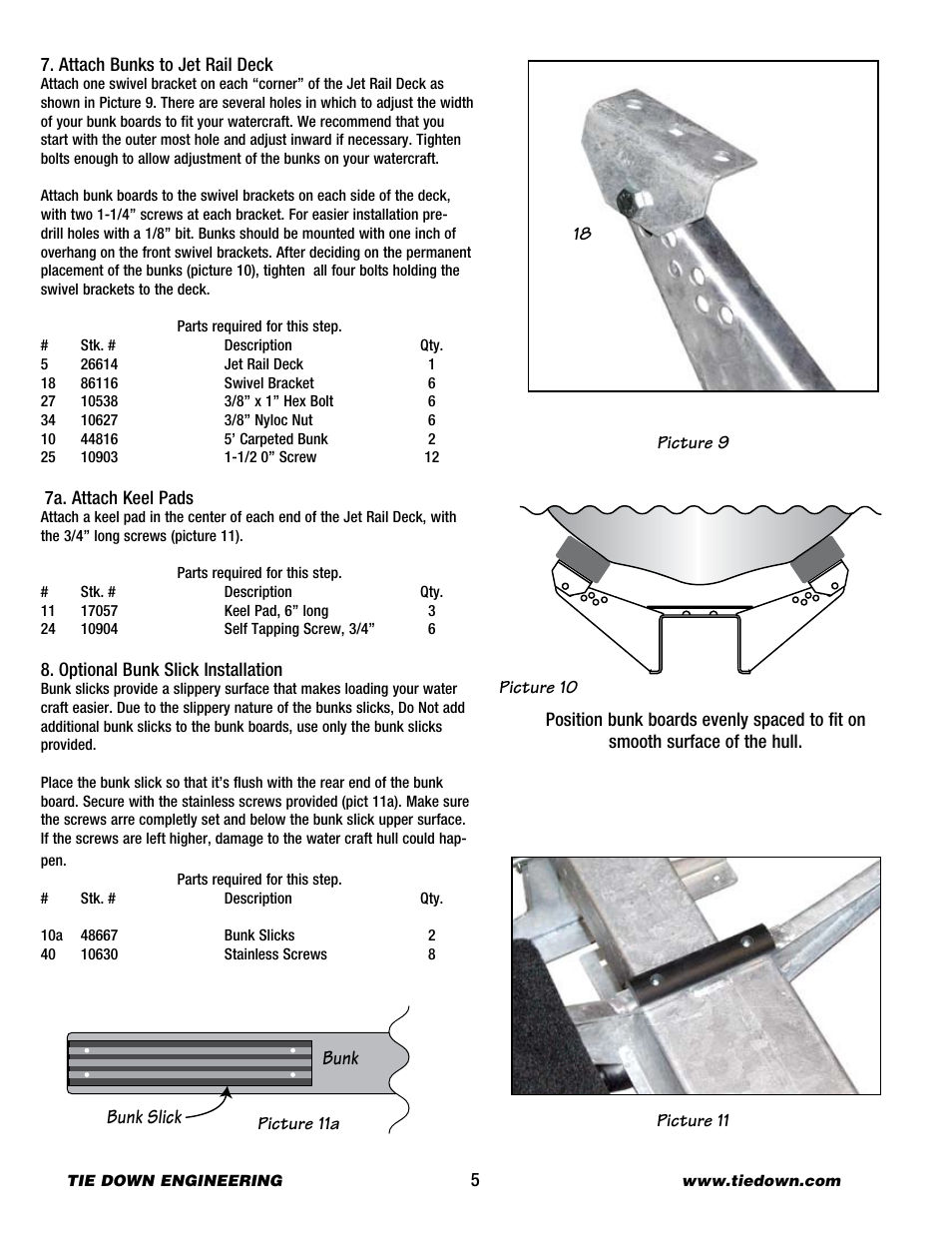 Bunk bunk slick | Tie Down Jet Rail XL User Manual | Page 5 / 10