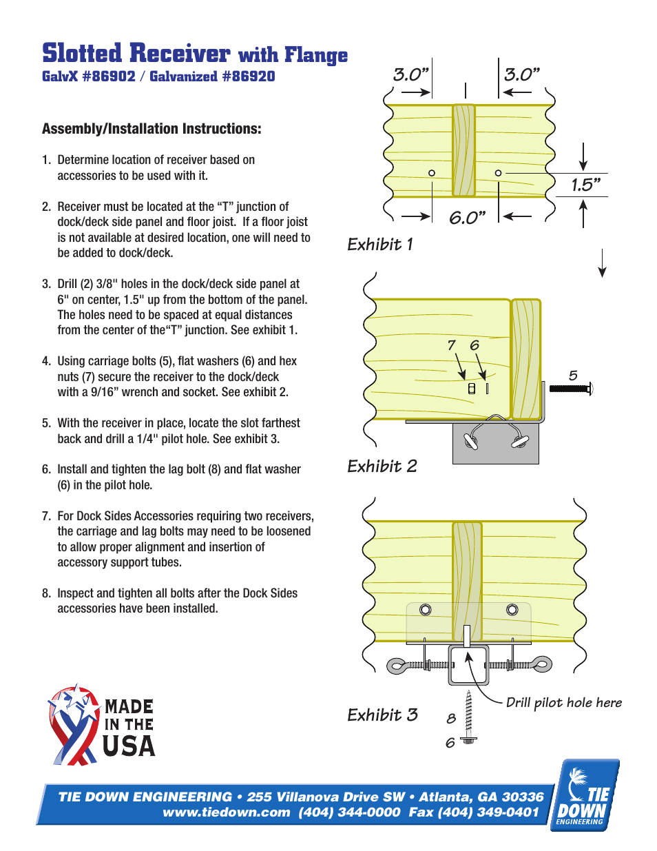 Slotted receiver, With flange | Tie Down Slotted Receiver User Manual | Page 2 / 2