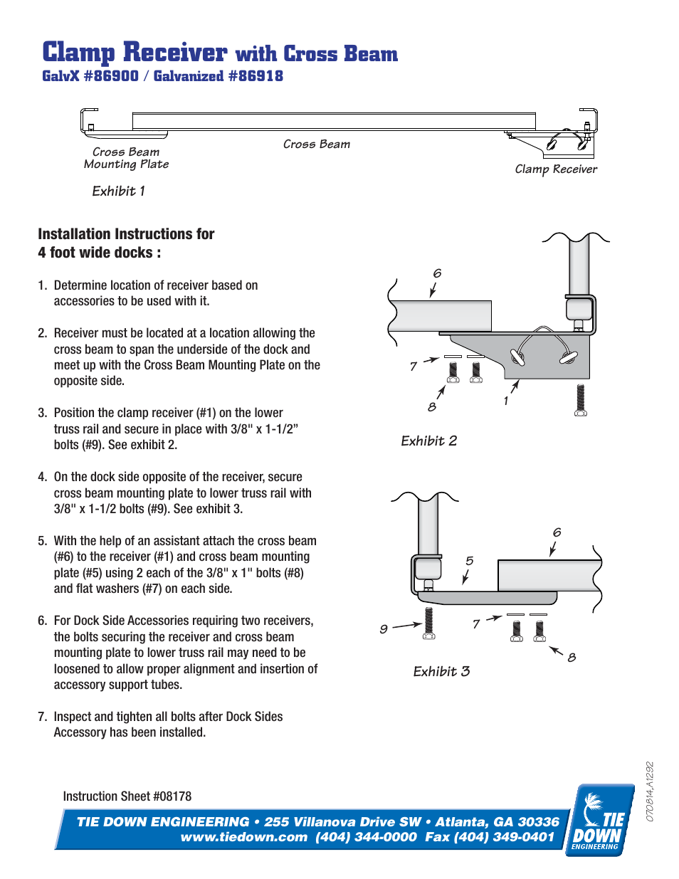 Clamp receiver, With cross beam | Tie Down Canoe Rack User Manual | Page 2 / 2