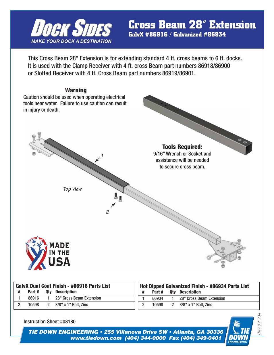 Tie Down Cross Beam Extension User Manual | 2 pages