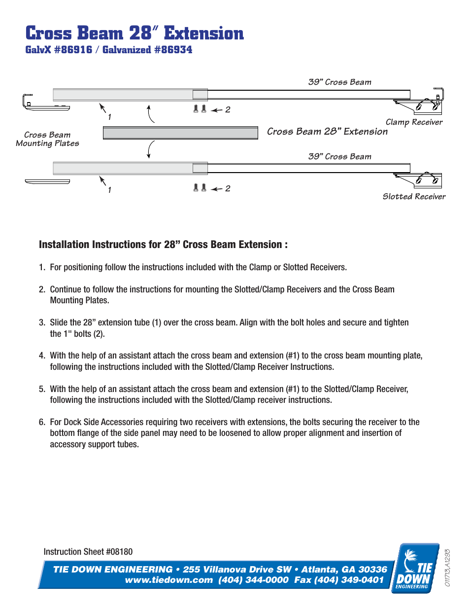 Cross beam 28” extension | Tie Down Cross Beam Extension User Manual | Page 2 / 2