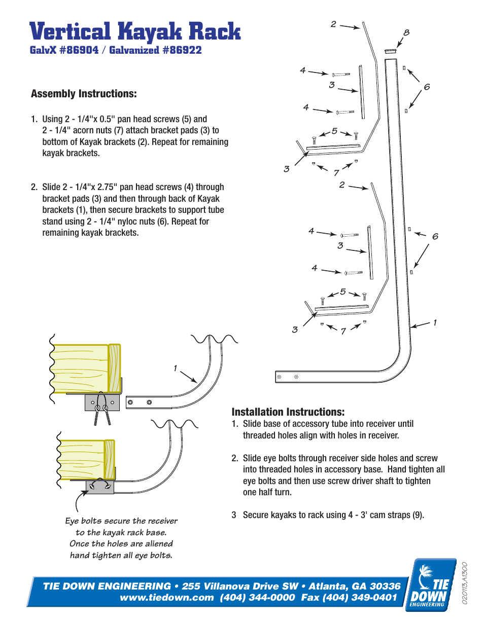 Vertical kayak rack | Tie Down Vertical Kayak Rack User Manual | Page 2 / 2