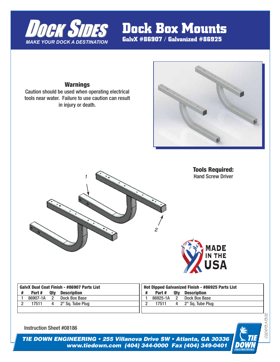 Tie Down Dock Box Mount User Manual | 2 pages