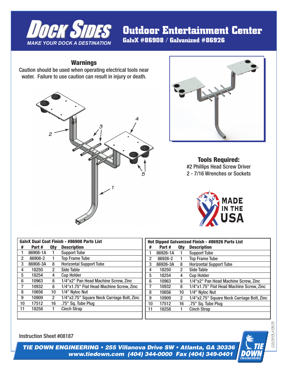 Tie Down Outdoor Entertainment Center User Manual | 4 pages