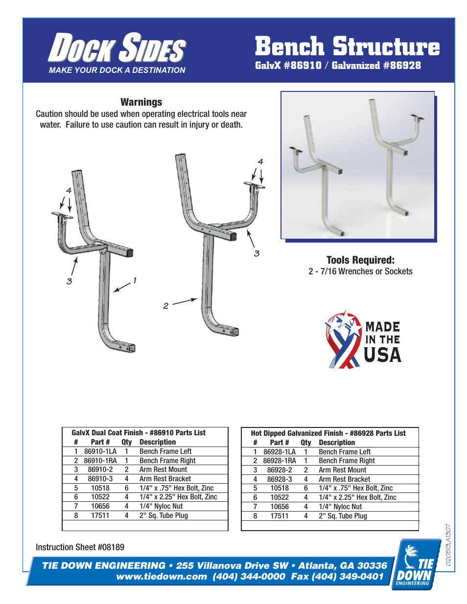 Tie Down Bench Structure User Manual | 4 pages
