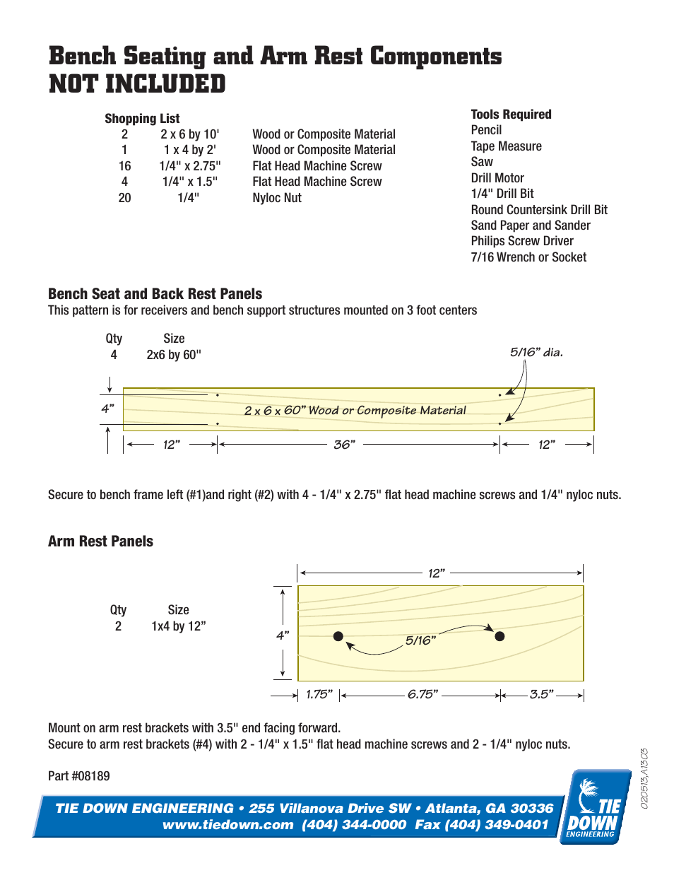 Bench seating and arm rest components not included | Tie Down Bench Structure User Manual | Page 3 / 4