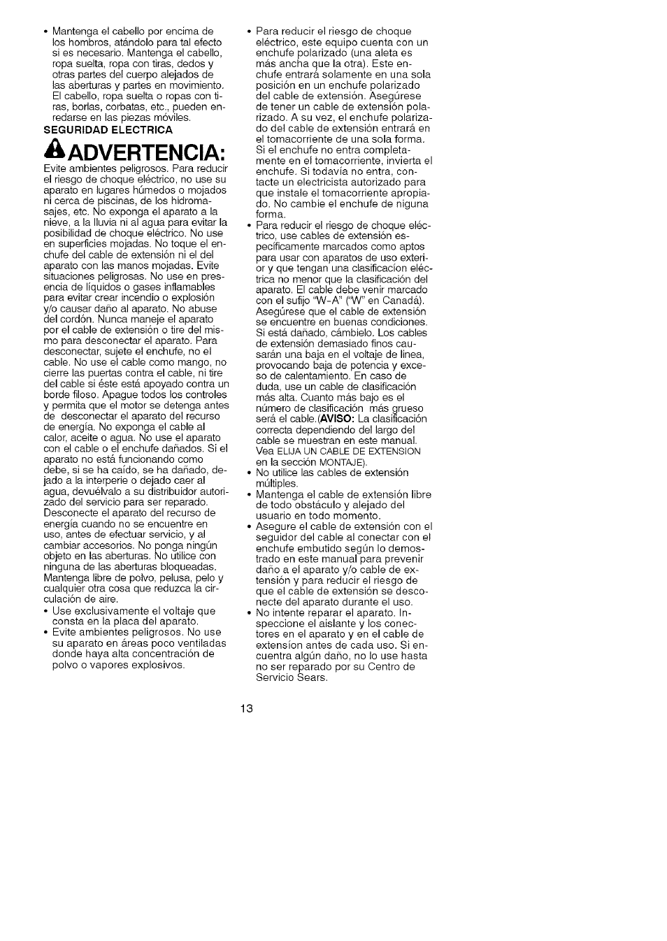 Dvertencia | Craftsman 358.748220 User Manual | Page 13 / 23