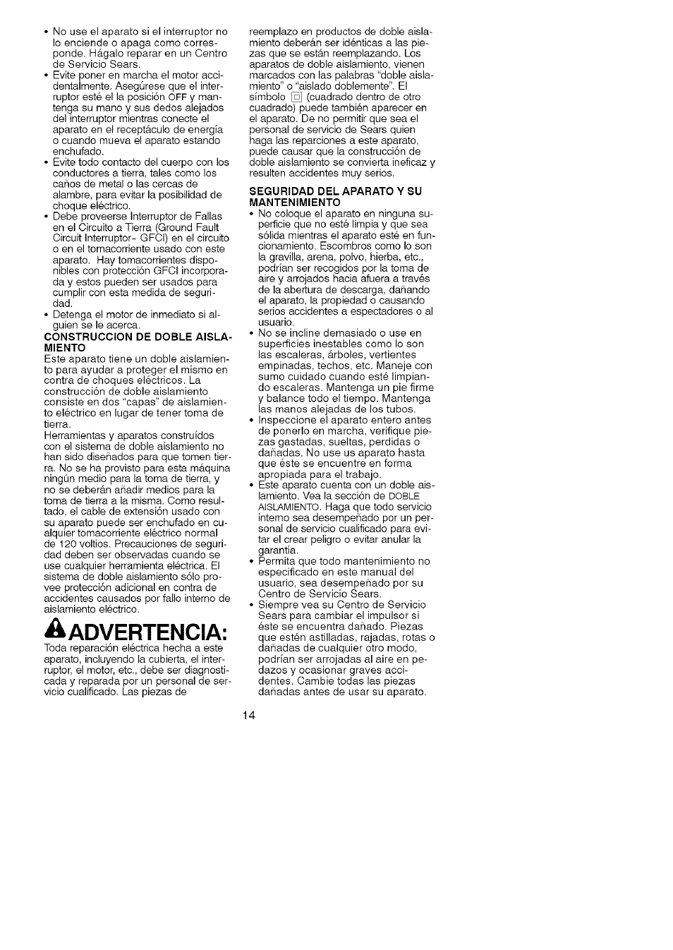 Dvertencia | Craftsman 358.748220 User Manual | Page 14 / 23