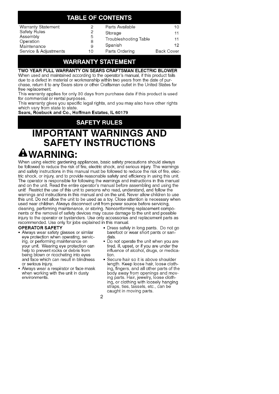 Craftsman 358.748220 User Manual | Page 2 / 23