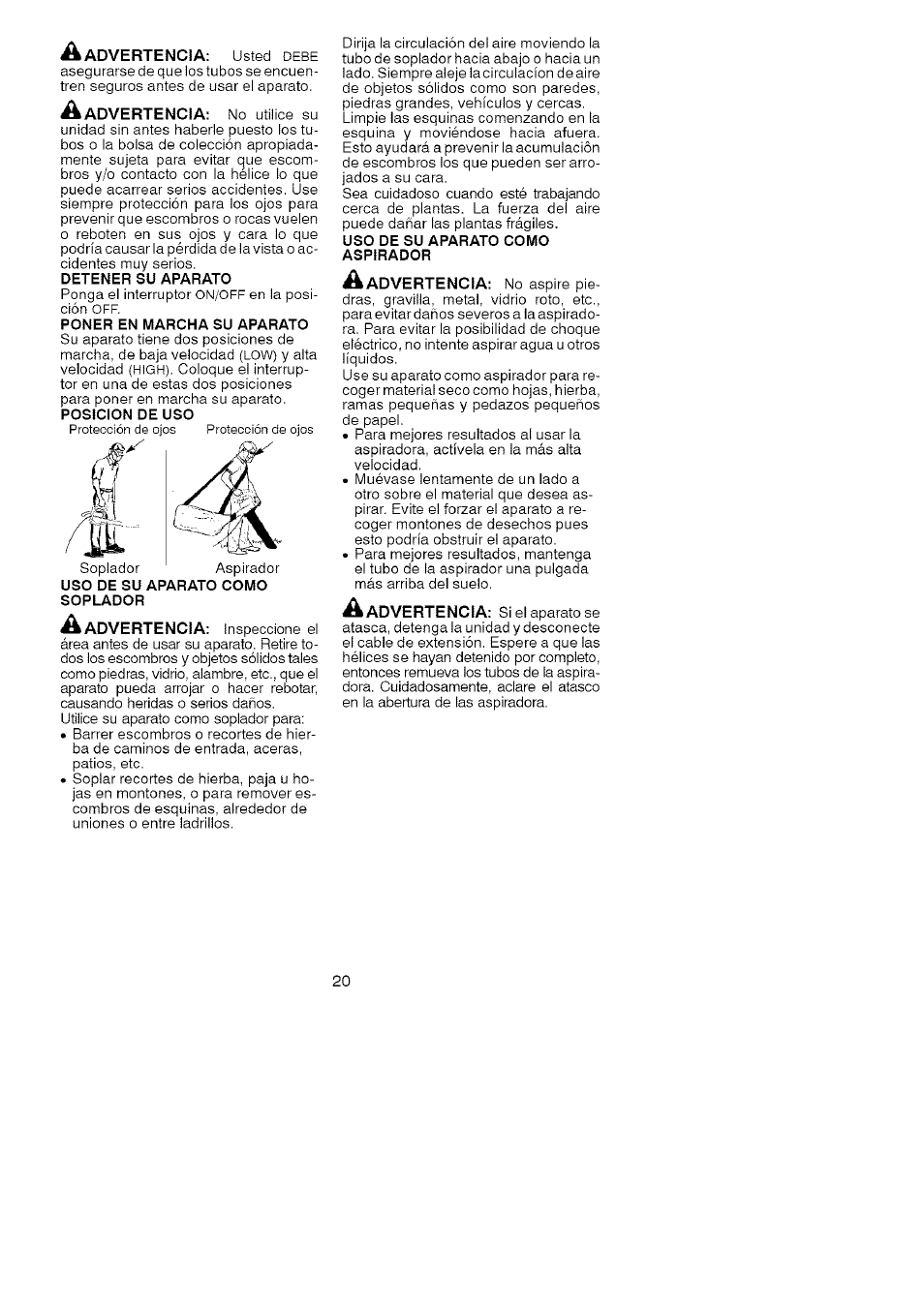 Ü advertencia, A advertencia, Advertencia | Craftsman 358.748220 User Manual | Page 20 / 23