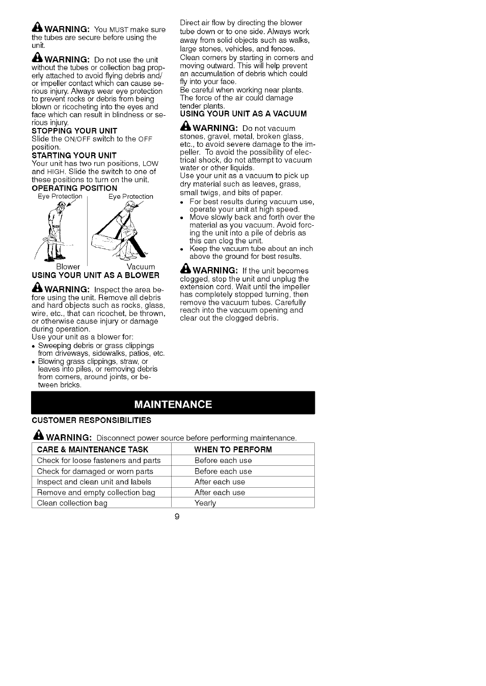 Maintenance | Craftsman 358.748220 User Manual | Page 9 / 23